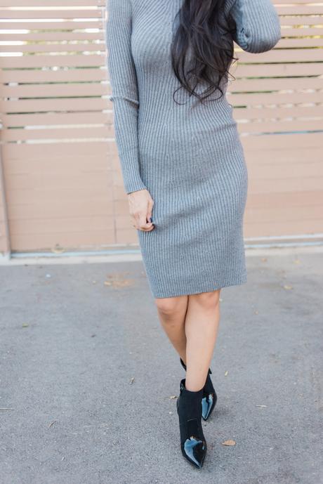 justfab Zania ankle boots Work Style | The UnFrumpy Sweater Dress