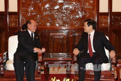 Jang Pyong Gyu talks with Vietnamese President Trương Tấn Sang in Hanoi on December 2, 2015 (Photo: Vietnam News Agency).