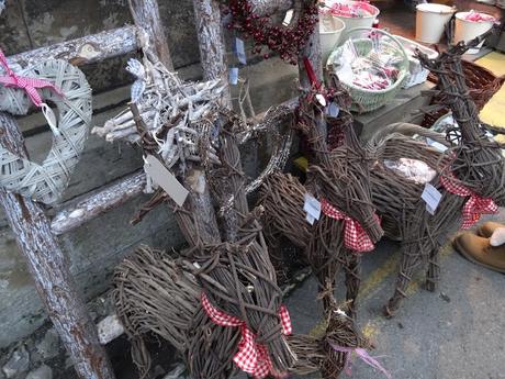 Sweet reindeers made from branches and decorated with ribbon