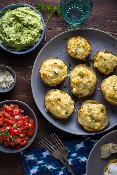 Twice Baked Artichoke Brunch Potatoes Twice Baked Artichoke Brunch Potatoes, a delicious make-ahead brunch recipe that is served with a variety of toppings!