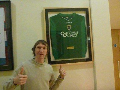Sunday’s Inspiration: Mrs. Thompson, Kilmaine Primary School and My Sentimental World Posing beside Josh Magennis's Cardiff City goalkeeper shirt.