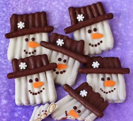 Chocolate Pretzel Snowmen