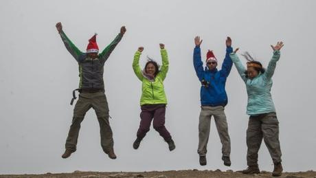 Jumping with joy at Deadwoman Pass on Inca Trail