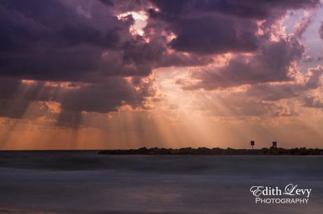 Sunset, Tel Aviv, Israel, Gordon Beach, beach, long exposure, sun rays, water