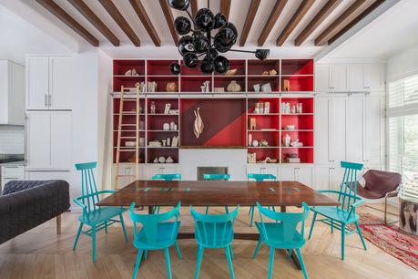 Jessica Helgerson Brooklyn brownstone dining room Benjamin Moore red turquoise paint