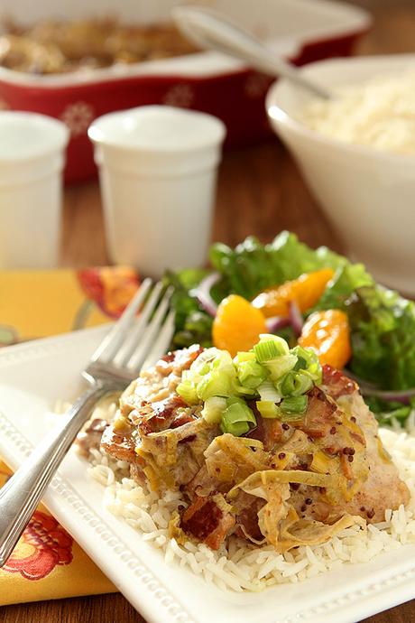 Baked Chicken with Leeks, Bacon and Mustard