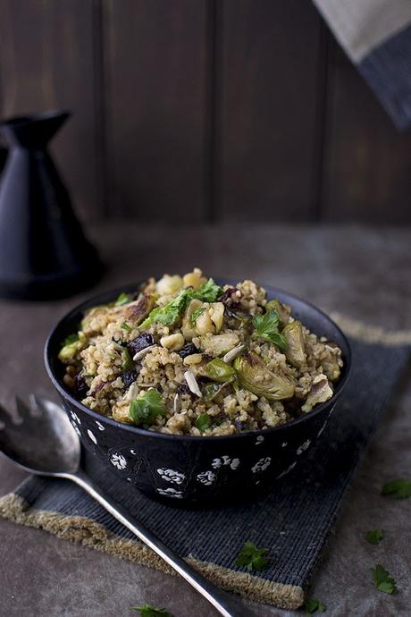 Millet Salad with Brussels Sprouts, dried Cranberries and Walnuts