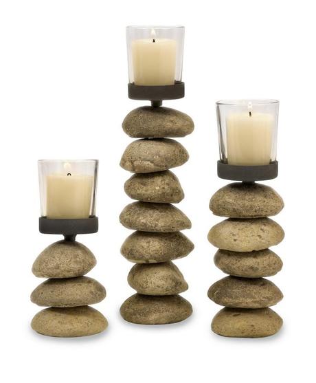 Max Accents 9504-3 Cairn Candleholders with Glass Votive Cup - Set of 3