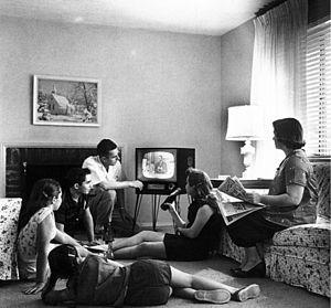 Family watching television, learn english and media
