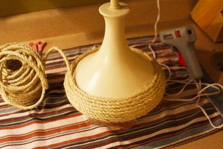 Inspired DIY: West Elm Nautical Rope Lamp Gluing Rope To The Base