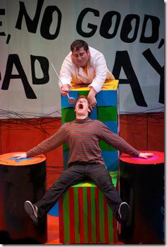 Tommy Bullington as Dr. Fields and Mark Kosten as Alexander in Emerald City Theatre's Review: Alexander and the Terrible, Horrible, No Good, Very Bad Day (Emerald City Theatre)