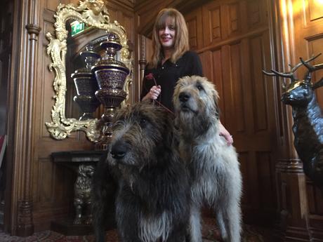 Yours truly with Garvan and Cronin, Irish Wolfhound ambassadors of Ashford Castle. (Photo courtesy Tom Weber)