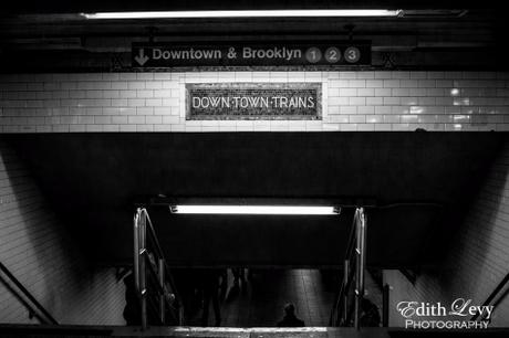 New York, Manhattan, subway, downtown, train, Brooklyn, black and white, monochrome, stairs