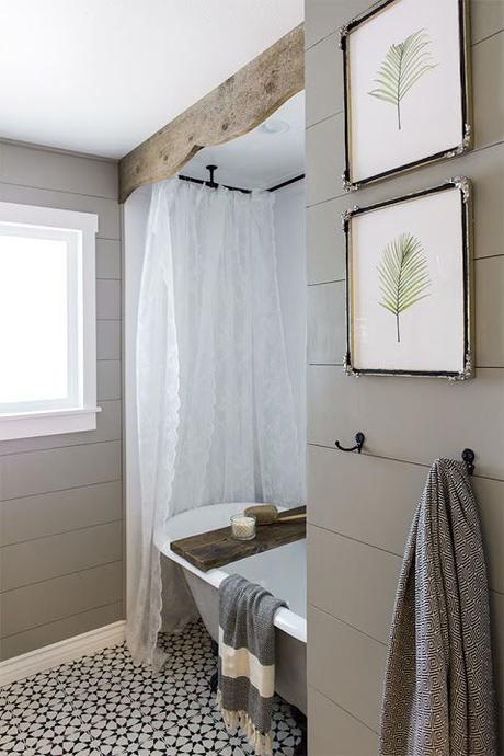Love how the pressed plants add a fresh vibe to this bathroom.: 