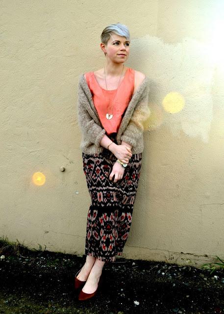 Look of the Day: Ikat Wrap Skirt & Fuzzy Sweater
