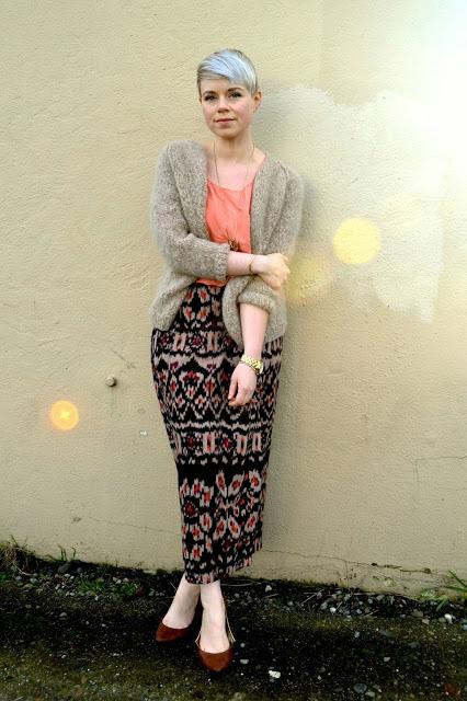 Look of the Day: Ikat Wrap Skirt & Fuzzy Sweater