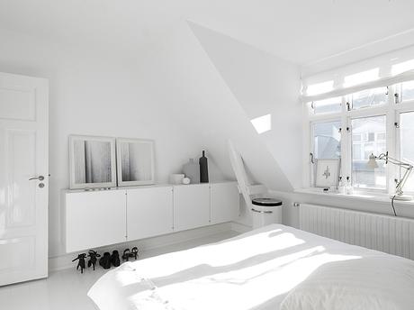 Monochromatic Master Bedroom in Copenhagen Townhouse