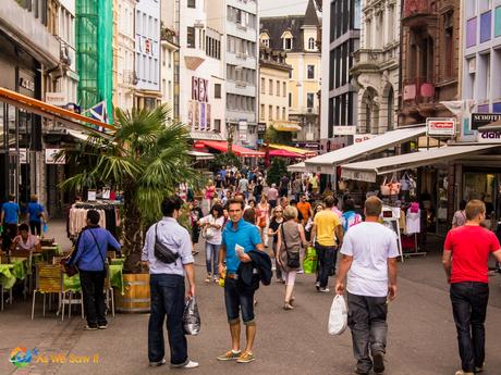 Crowded street in Basel, Switzerland.