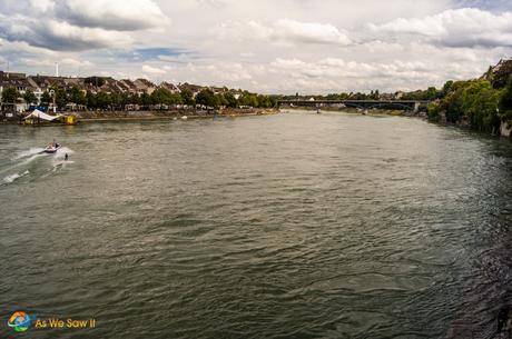 Water skiing on the Rhine River in Basel, Switzerland.