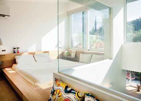 modern lycabettus penthouse apartment master bedroom atrium