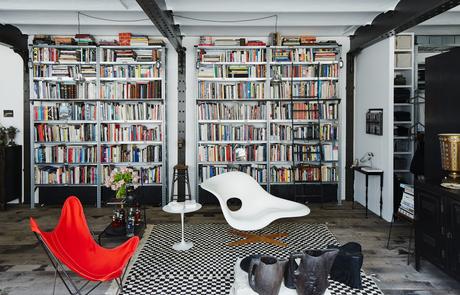 Paris apartment with Eames La Chaise and Moroccan rug