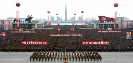 View of Pyongyang citizens in Kim Il Sung Square in central Pyongyang on February 8, 2016 during a mass rally celebrating the launch of the Kwangmyo'nso'ng rocket (Photo: Rodong Sinmun).
