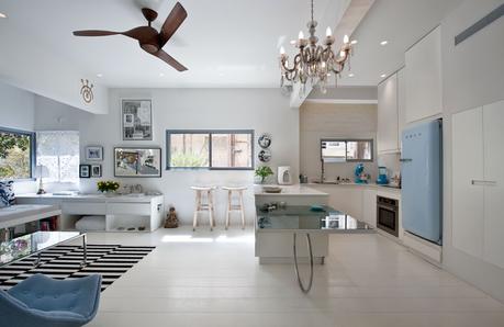 Kitchens with Colorful Appliances: Yea or Nay? Tel Aviv kitchen with custom dining table and Smeg fridge