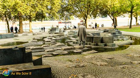 I’m Sailing Away on a Rhine River Cruise Waterfront fountain in Cologne.