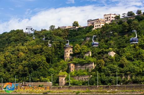 I’m Sailing Away on a Rhine River Cruise Cable car across the Rhine River in Koblenz, Germany.