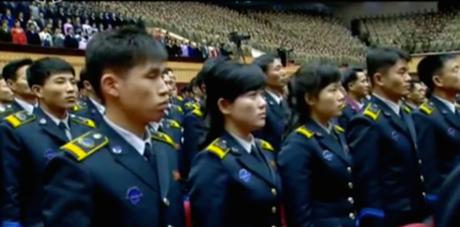 Central Report Meeting Commemorates KJI’s Birth Anniversary Members of the DPRK National Aerospace Development Agency attend the central report meeting (Photo: KCTV screen grab).