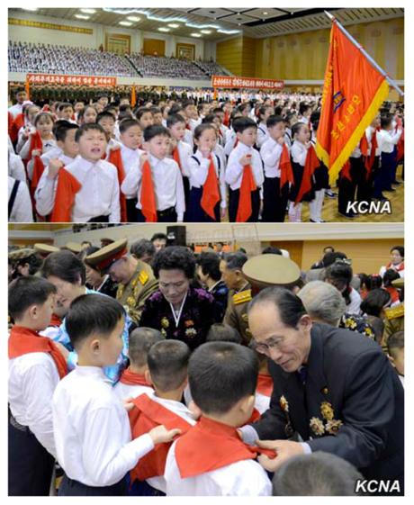KCU Holds KJI Birthday Induction Ceremony Inductees of the Korean Children's Union at a February 16, 2016 ceremony in Pyongyang (top) and the induction ceremony (bottom) (Photos: KCNA).