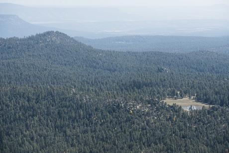 The US Forest Service built tanks for cattle grazing like the one in the lower right of this photo. Dozens of these tanks can be found in the Carson NF.
