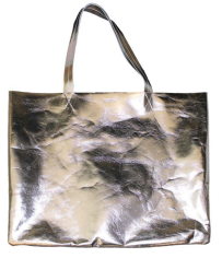 Papier D'Amour Large Leather Weekender Bag in silver. $300