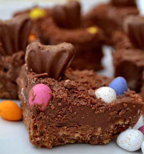chocolate fridge traybake with cadbury's dairy milk and some Easter treats