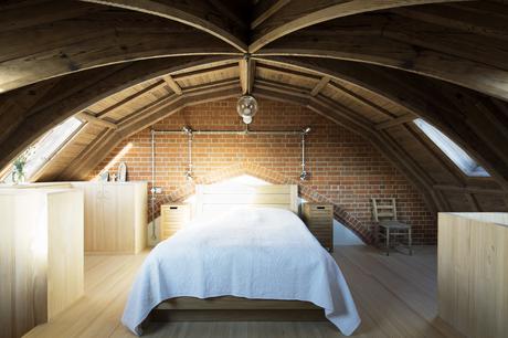 The bedroom of a converted church in London. 