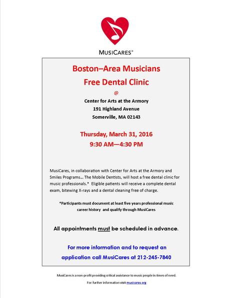 Free Dental Clinic for Music Professionals, Somerville, 3/31