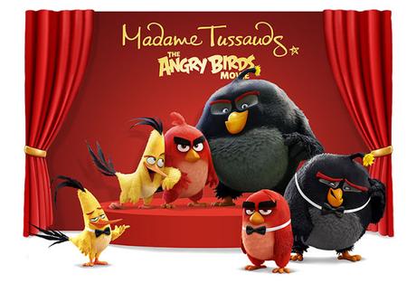 Angry Birds, Madame Tussauds' figures of explosive Bomb, speedy Chuck and furious Red.