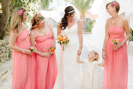 Peach and white wedding in Andros |Karen & Matt Peach-bridesmaid-dress