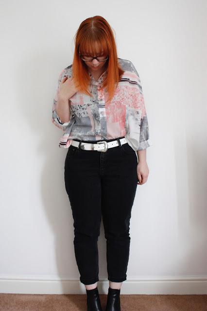 Asos outfit, shirt, mom jeans and white leather belt