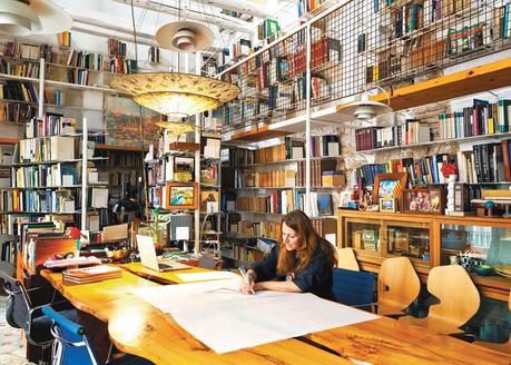 Italian architect Benedetta Tagliabue in her home library 