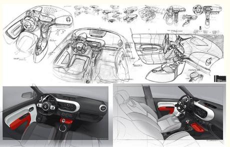 Renault Twingo 3 interior sketches by designer Laurent Negroni