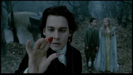 Bloody fingertip: Depp with Marc Pickering & Christina Ricci in background