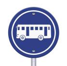 Bus Stop Sign on post pole, traffic road roadsign, blue isolated