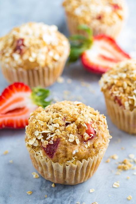 Healthy Strawberry Apple Crumble Muffins These strawberry apple crumble muffins will satisfy your muffin cravings while keeping things healthy. No butter or oil, half whole wheat flour, and only 140 calories each!