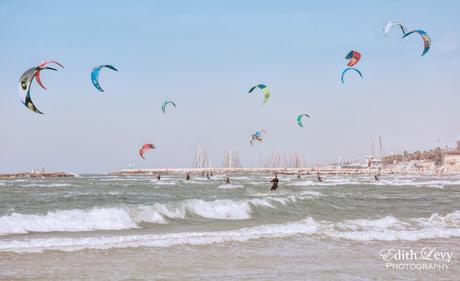 Israel, Tel Aviv, Banana Beach, sea, Kite Boarding, waves, marina, water, travel photography