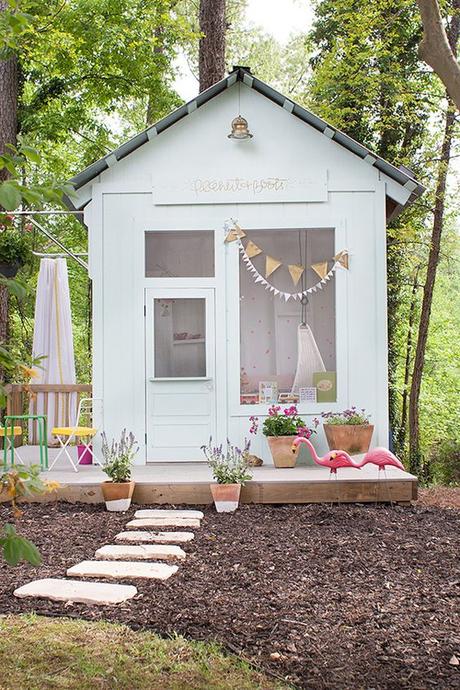 A family friendly backyard! 10 Dreamy Kids’ Playhouses You’ll Wish You Grew Up With via Brit + Co.: