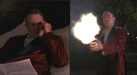 Leo’s Red Silk Robe in Miller’s Crossing Leo wasn't preparing for a gun battle when he went to bed that night, but - if anything - he reinforces the Boy Scouts' maxim to