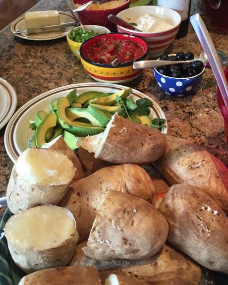 Tomato Basil Grilled Cheese with Pulled Pork & Avocado Baked Idaho potatoes with all the fixings for Mother's Day