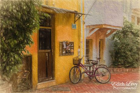 Neighbourhoods of Tel Aviv – Carmel Market Israel, Tel Aviv, neighbourhood, bicycle, mailbox, Carmel Market, digital painting