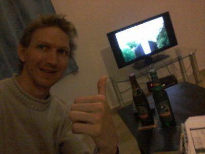 Staying at the Banana Lodge Apartments in Brufut Village, The Gambia Beer and TV at my apartment in Banana Lodge